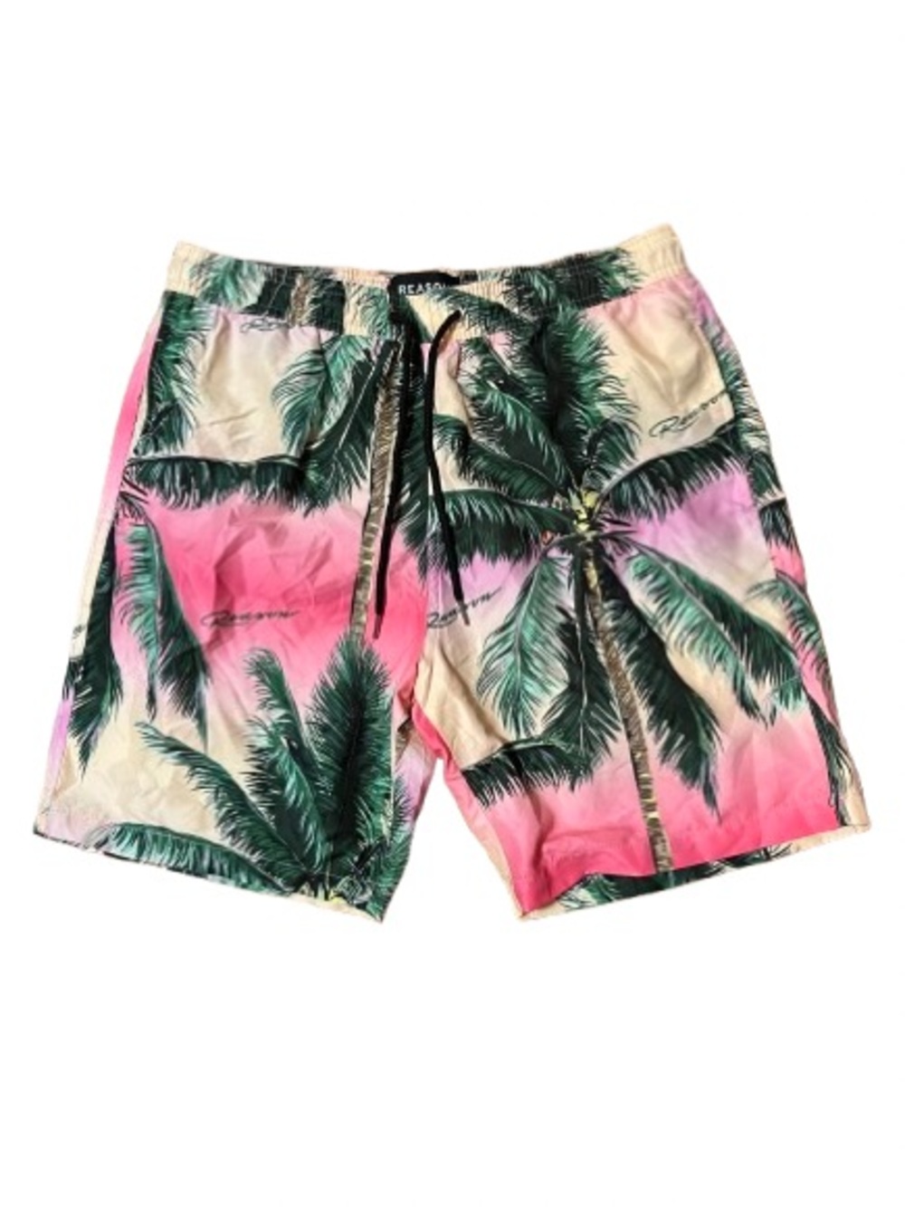 Reason Men' Tropical Palm Print Swim Trunks Shorts Size Large